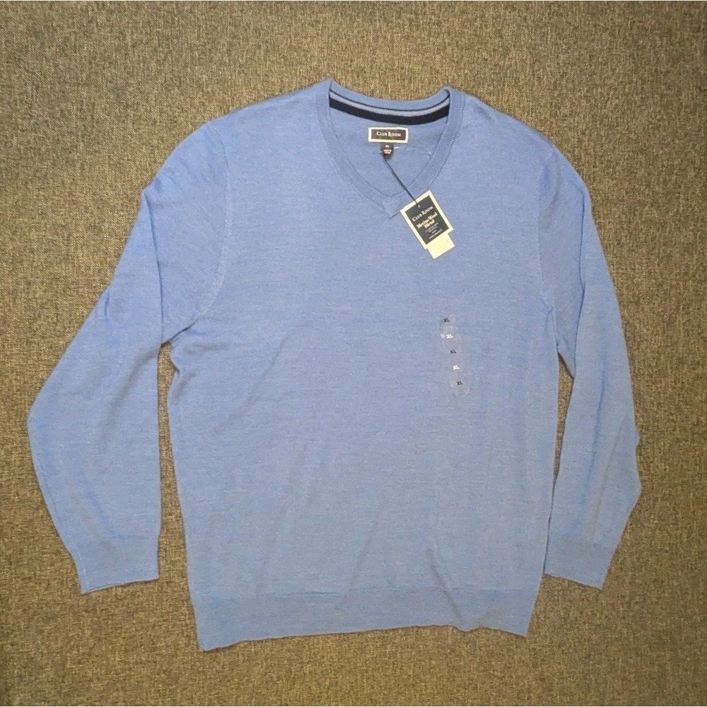 Club Room Merino Wool Blend Performance Sweater Mens Size XL Blue Crew Neck NWT